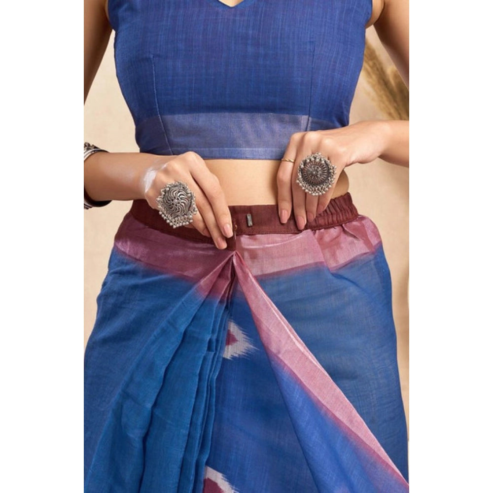 Linen Printed Saree (Blue)