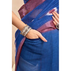 Linen Printed Saree (Blue)