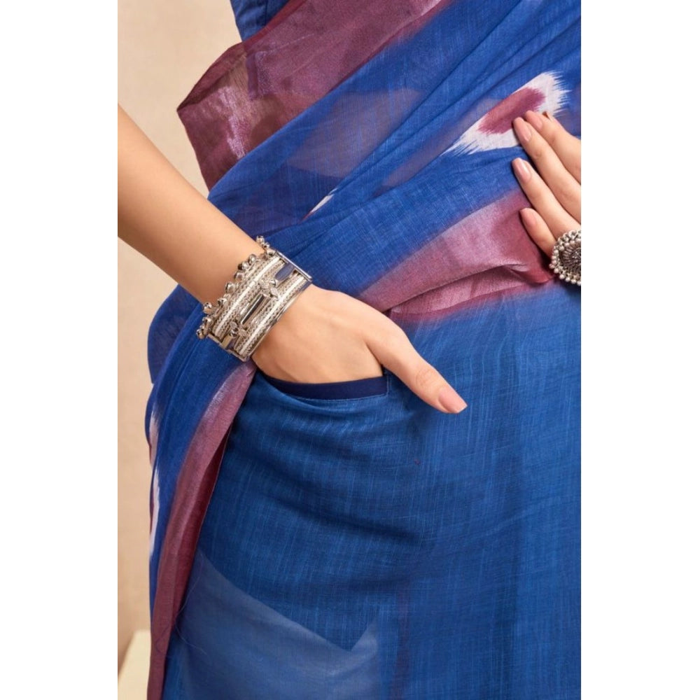 Linen Printed Saree (Blue)