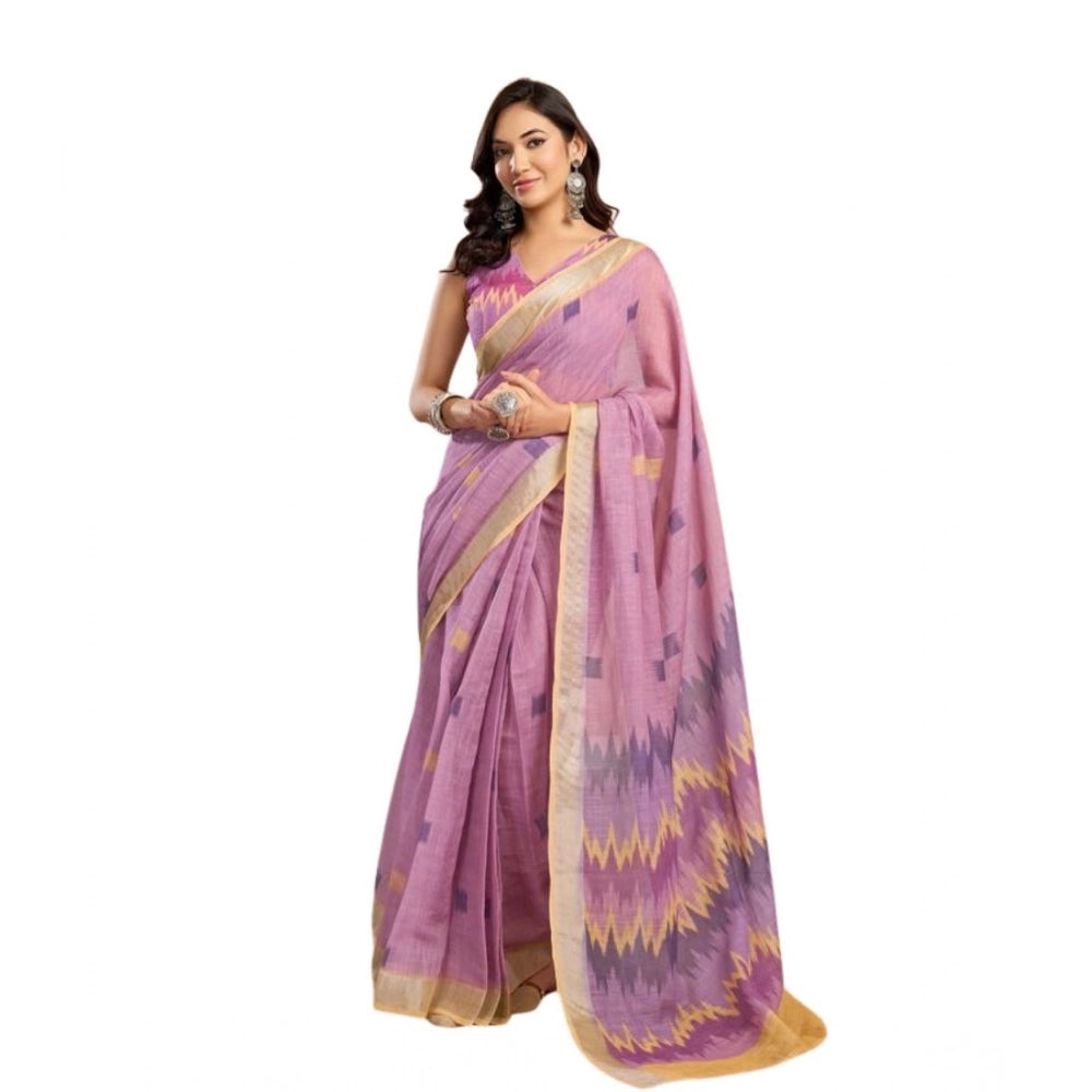 Floral Linen Floral Saree(Lavender)