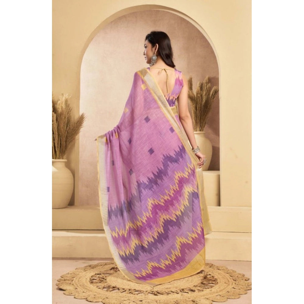 Floral Linen Floral Saree(Lavender)