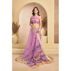 Floral Linen Floral Saree(Lavender)