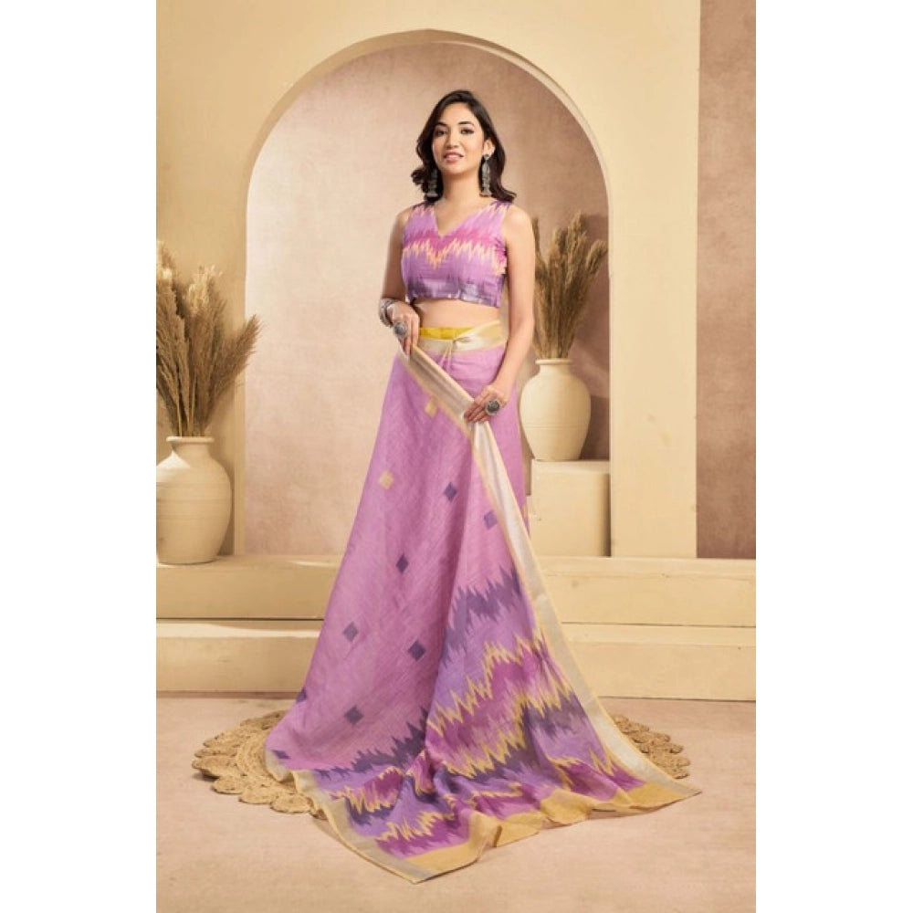 Floral Linen Floral Saree(Lavender)