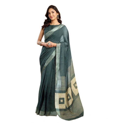 Linen Floral Saree(Light_Teal)