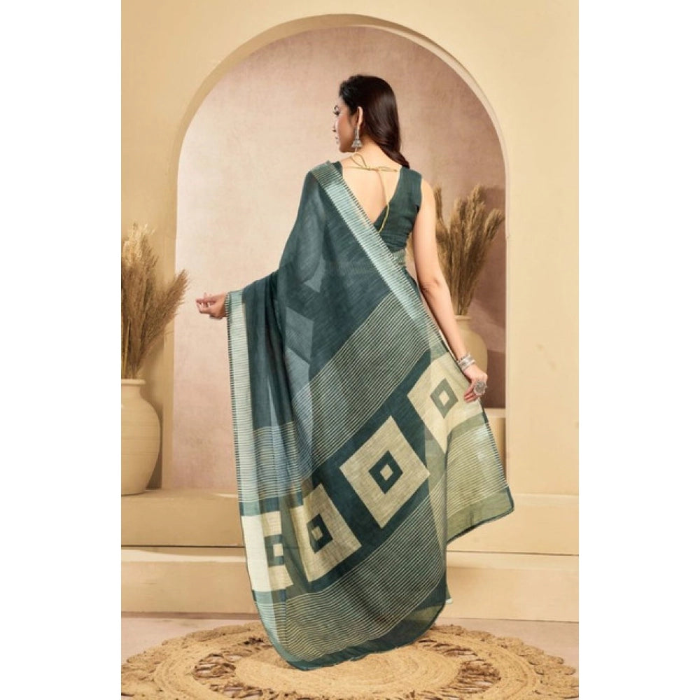 Linen Floral Saree(Light_Teal)