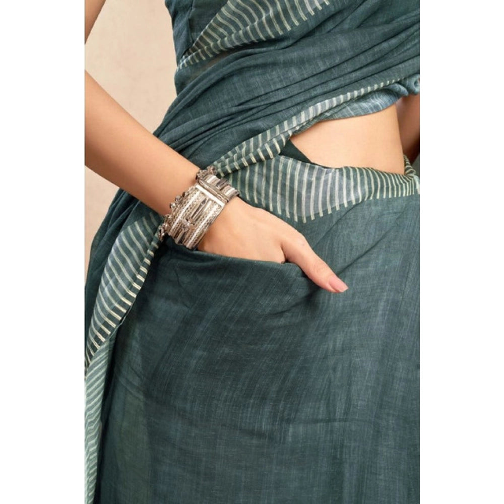 Linen Floral Saree(Light_Teal)