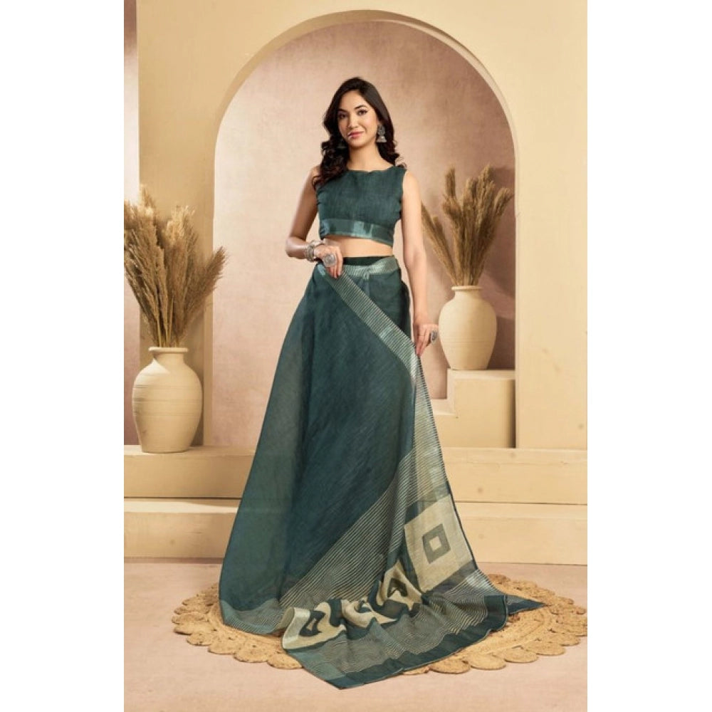 Linen Floral Saree(Light_Teal)