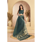 Linen Floral Saree(Light_Teal)