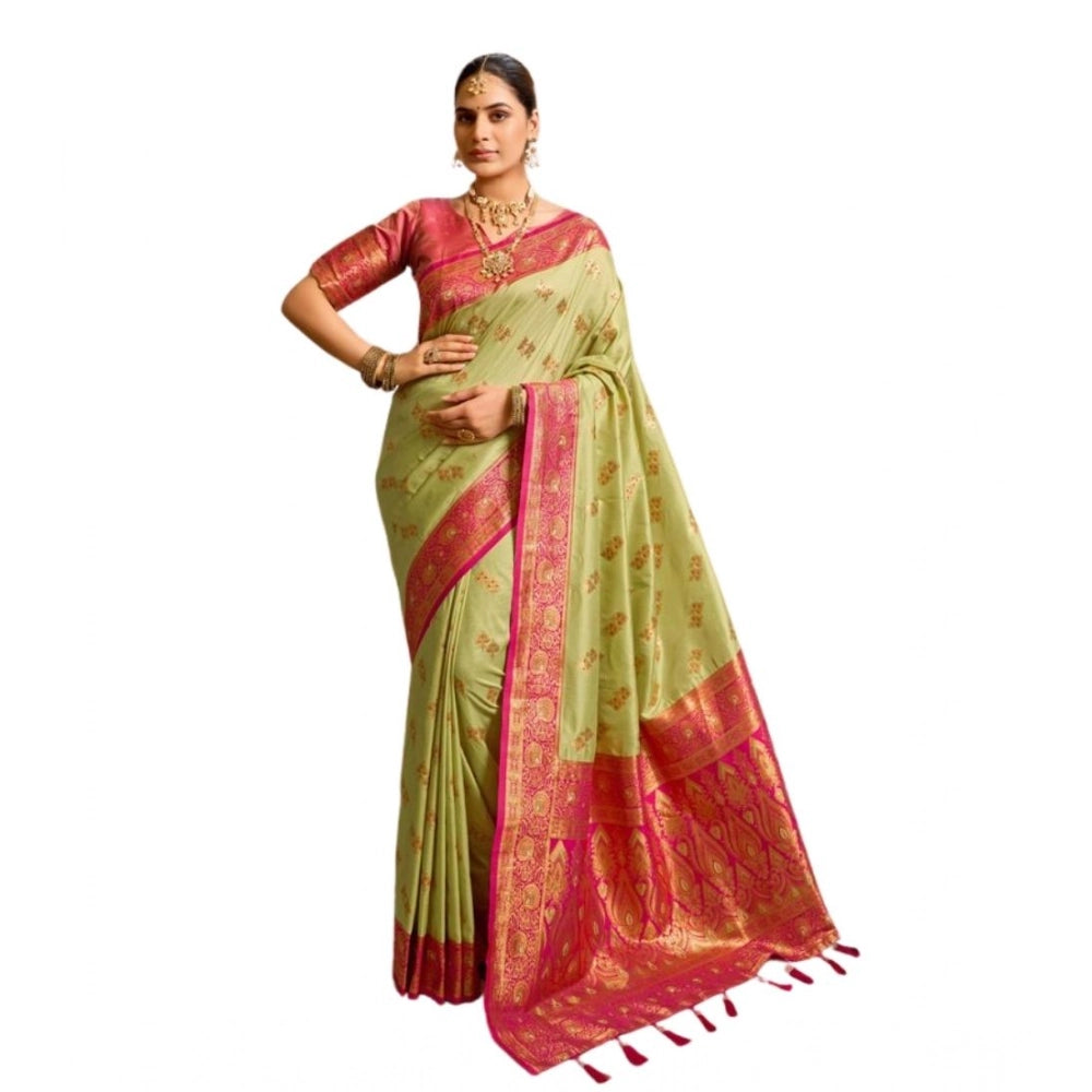 Silk Blend Booti Work Saree(Green)