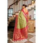 Silk Blend Booti Work Saree(Green)
