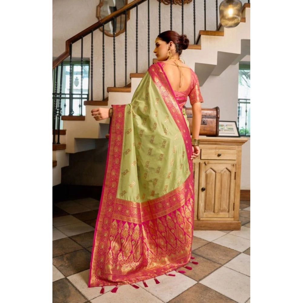 Silk Blend Booti Work Saree(Green)