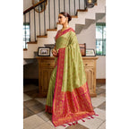 Silk Blend Booti Work Saree(Green)