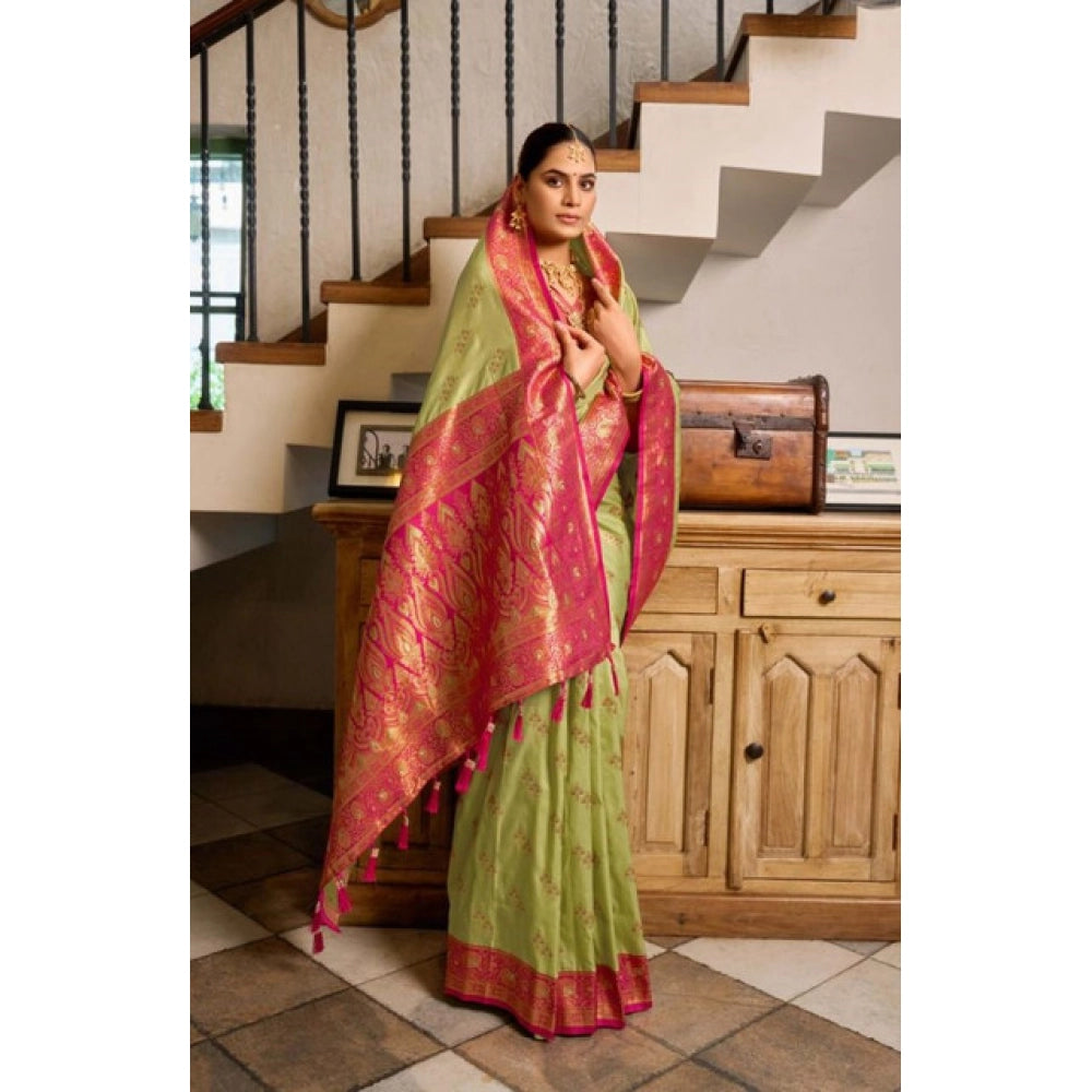 Silk Blend Booti Work Saree(Green)