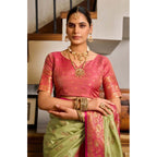 Silk Blend Booti Work Saree(Green)