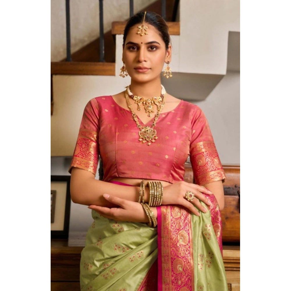 Silk Blend Booti Work Saree(Green)