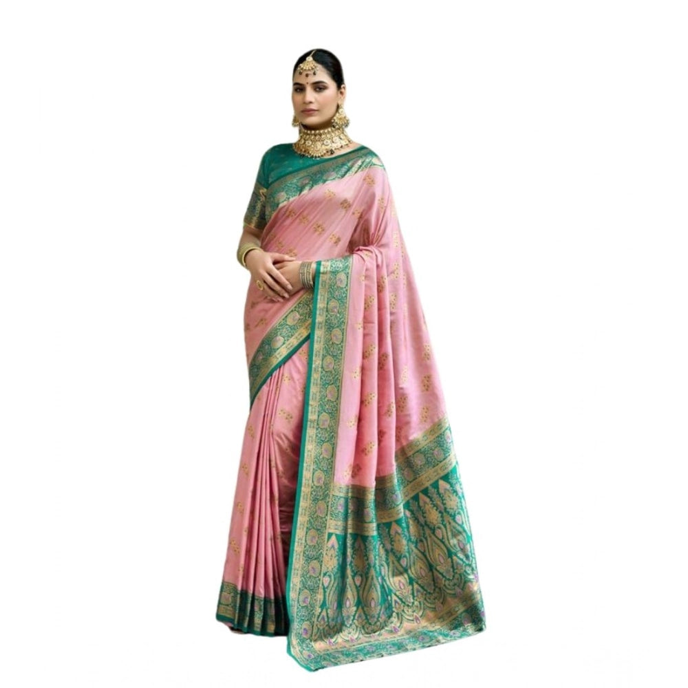 Peach Self-draping saree