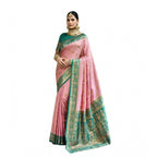 Peach Self-draping saree