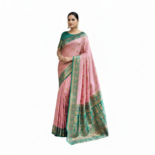 Peach Self-draping saree