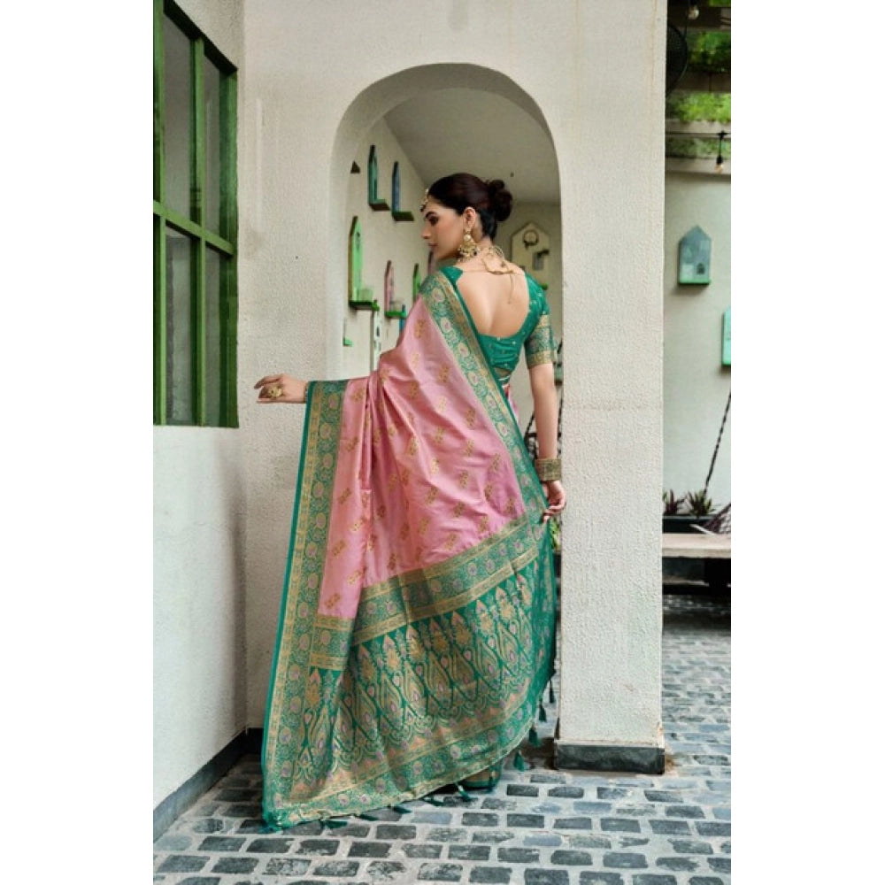 Peach Self-draping saree
