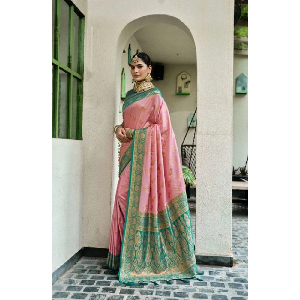 Peach Self-draping saree