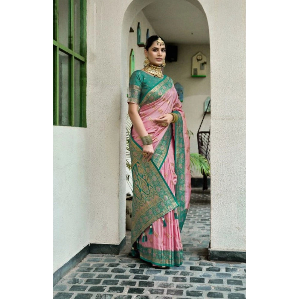 Peach Self-draping saree