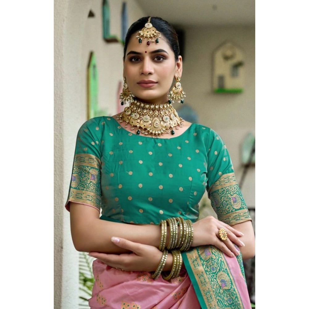 Peach Self-draping saree
