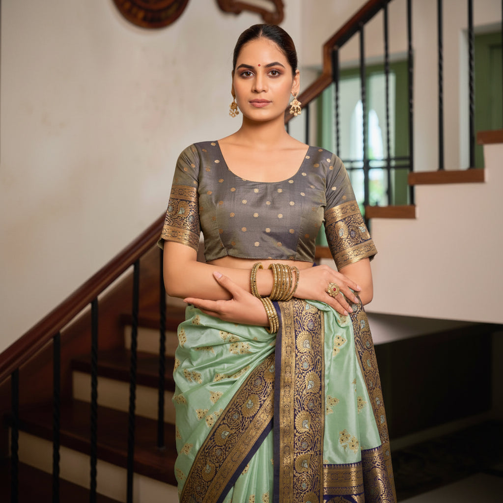 Easy to drape Silk Booti Saree
