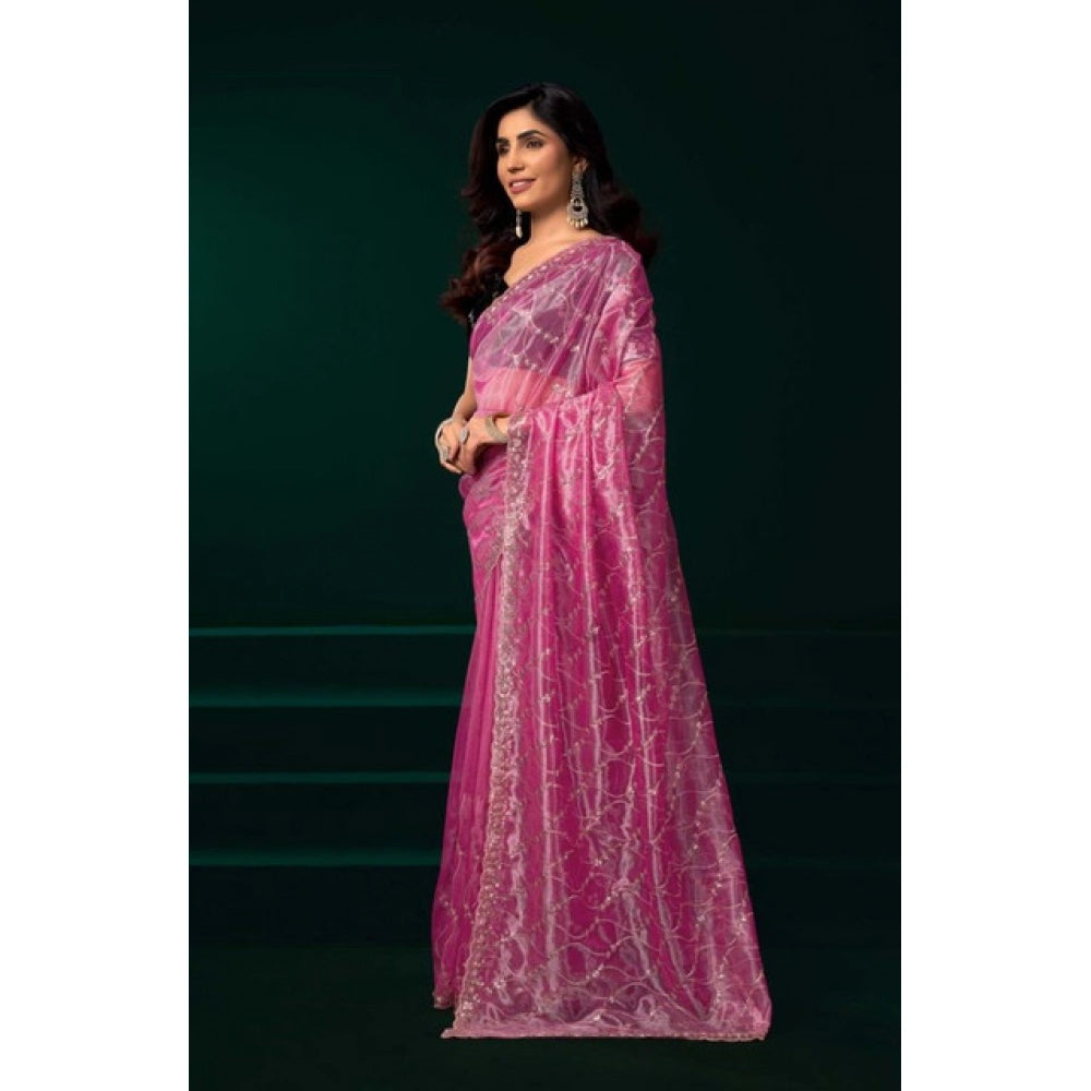 Light Pink Net Sequence Saree