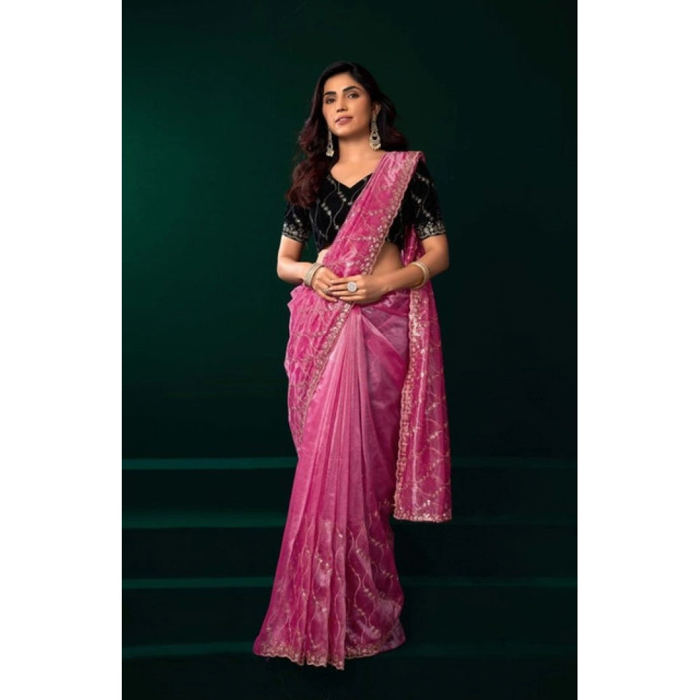 Light Pink Net Sequence Saree