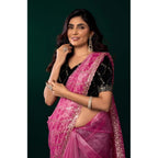 Light Pink Net Sequence Saree