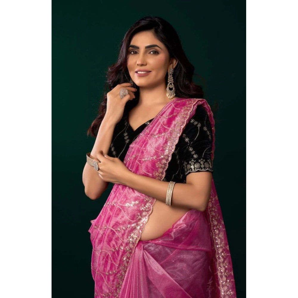 Light Pink Net Sequence Saree