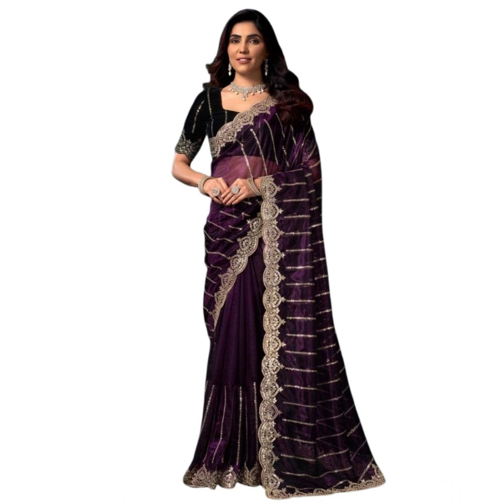 Wine Net Sequence Saree