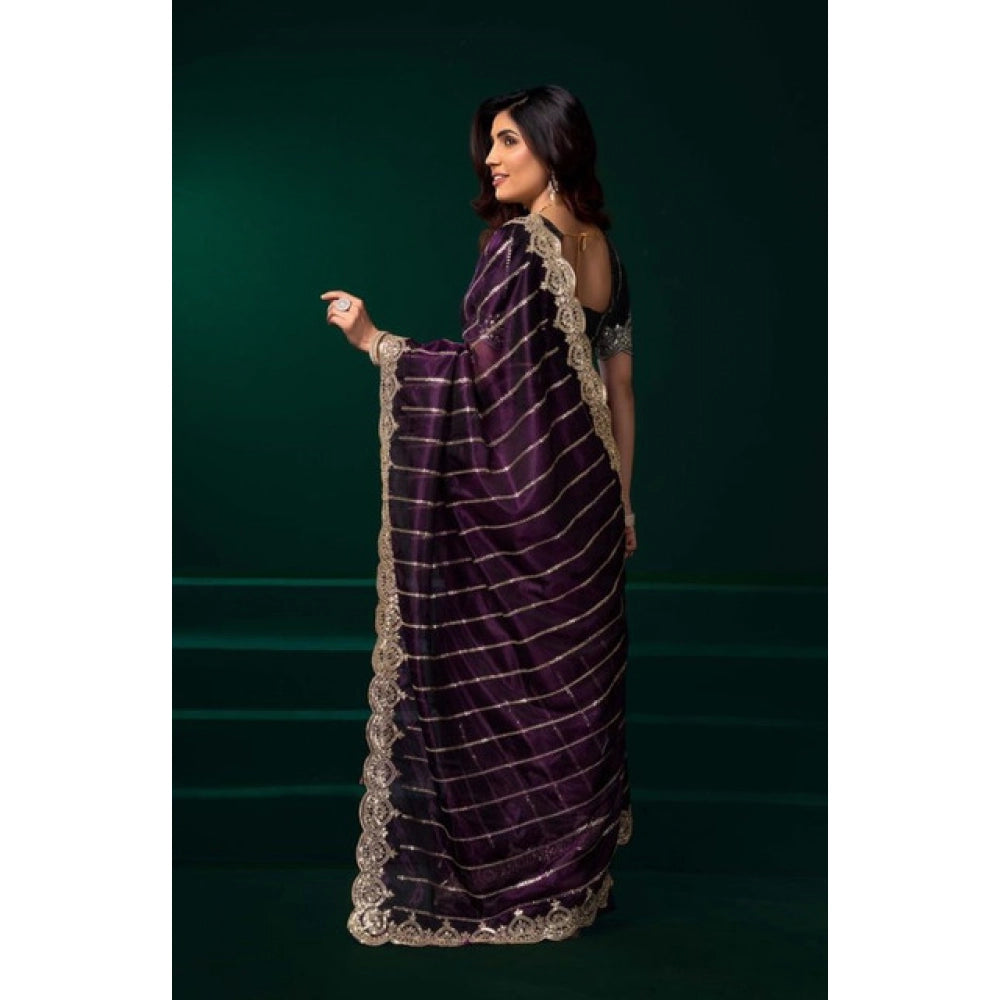 Wine Net Sequence Saree