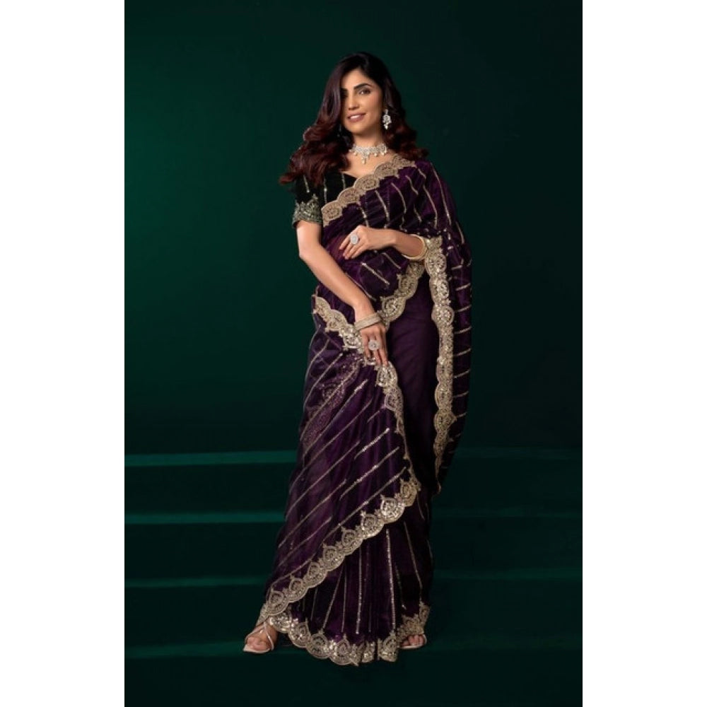 Wine Net Sequence Saree