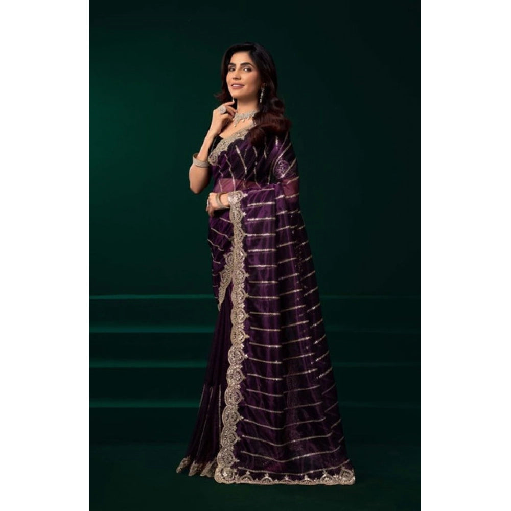 Wine Net Sequence Saree