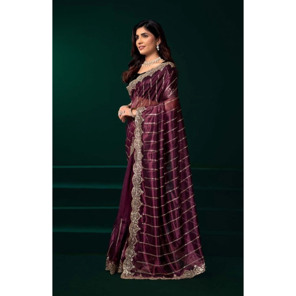 Marron Net Sequence Saree