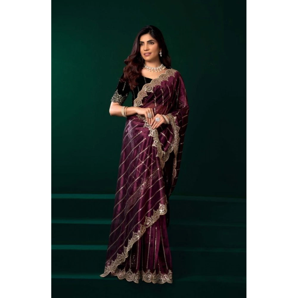 Marron Net Sequence Saree