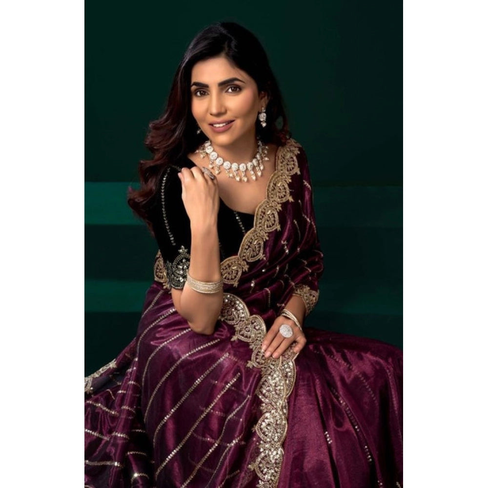 Marron Net Sequence Saree