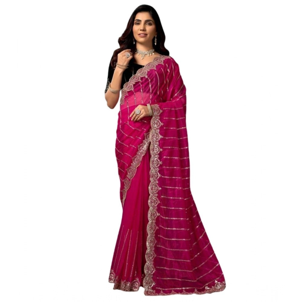 Pink Net Sequence Saree