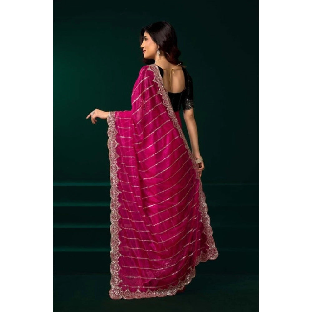 Pink Net Sequence Saree