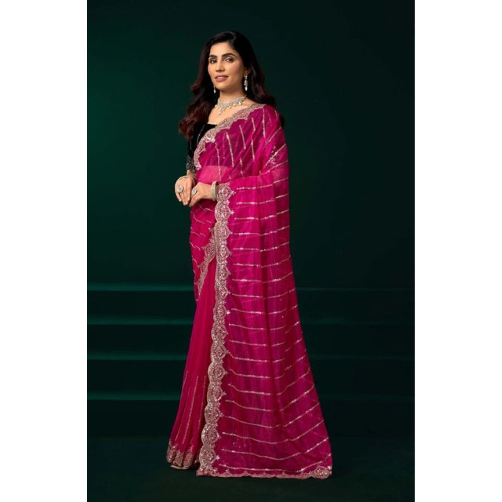 Pink Net Sequence Saree