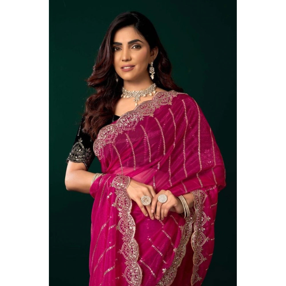 Pink Net Sequence Saree