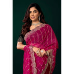 Pink Net Sequence Saree