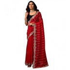 Red Saree with Scalloped Border