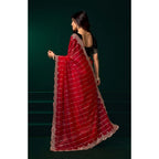 Red Saree with Scalloped Border