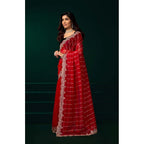 Red Saree with Scalloped Border