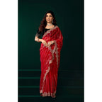 Red Saree with Scalloped Border