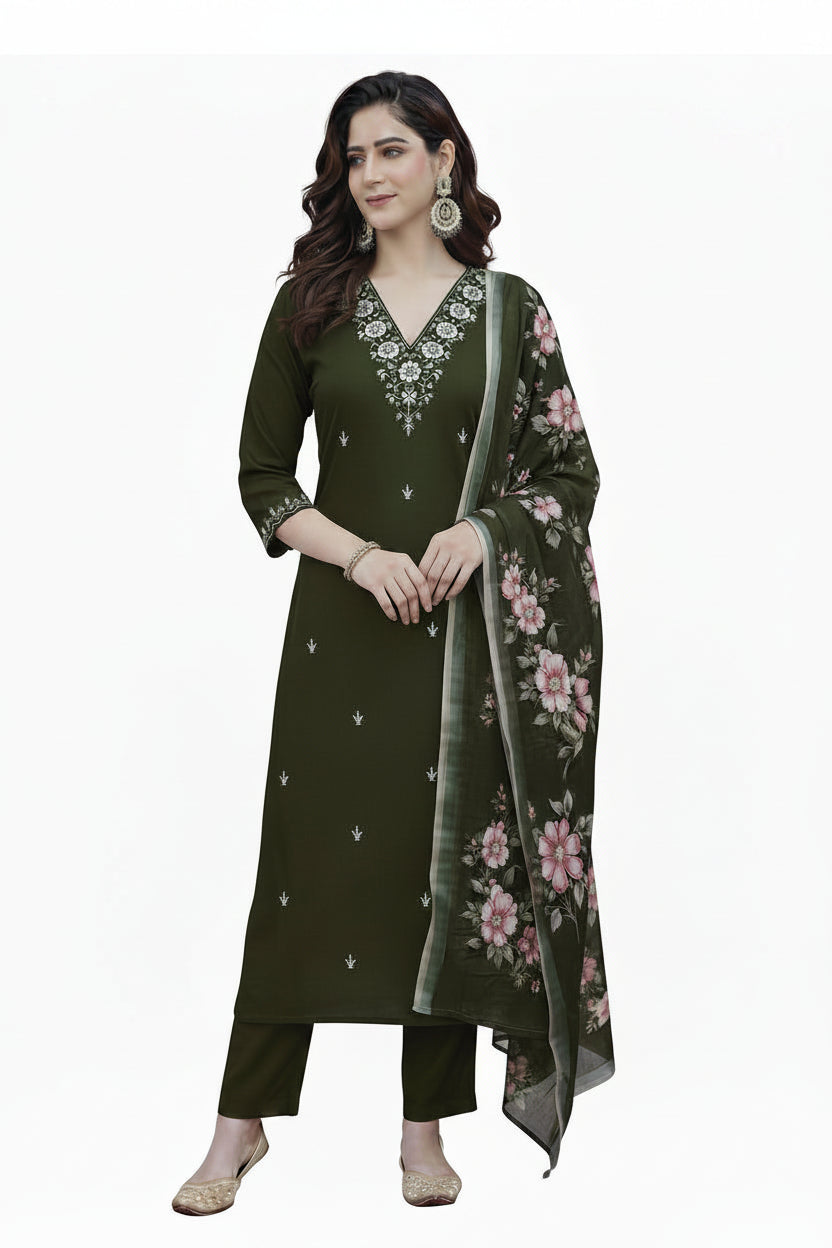 Hena Green Floral Print Salwar Suit