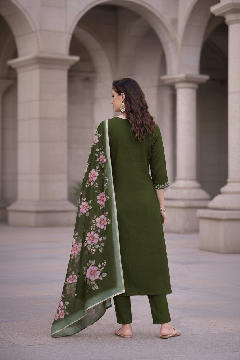 Hena Green Floral Print Salwar Suit