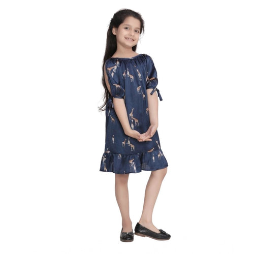 Blue Satin Animal Print Dress